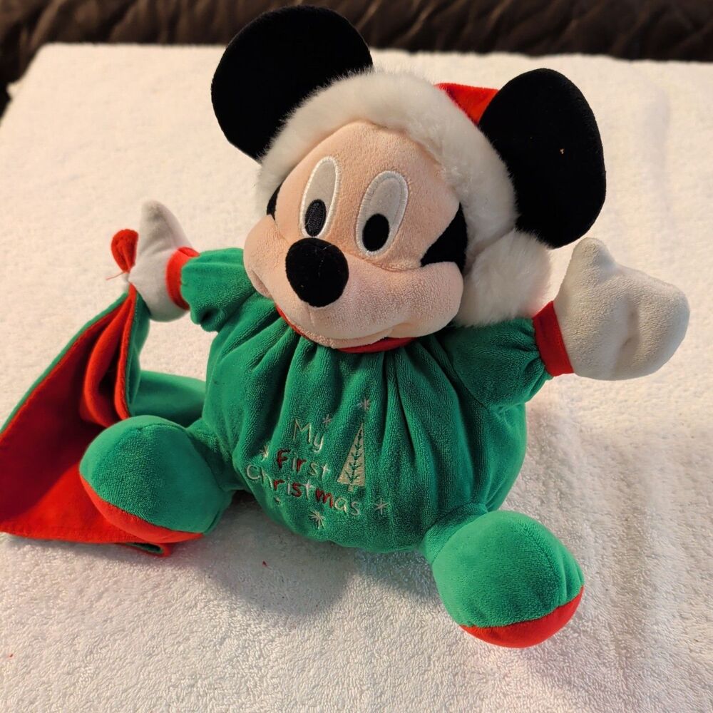 Disney Store BABY "MY FIRST CHRISTMAS" MICKEY MOUSE 9" Plush Stuffed Animal Toy